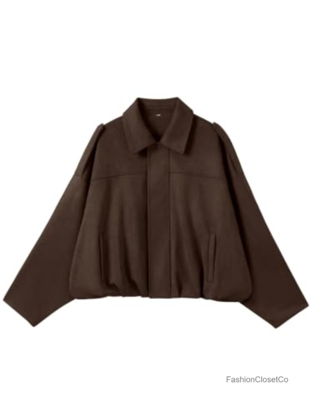Oversized Faux Suede Cropped Bomber Jacket Batwing Sleeve Zip Streetwear